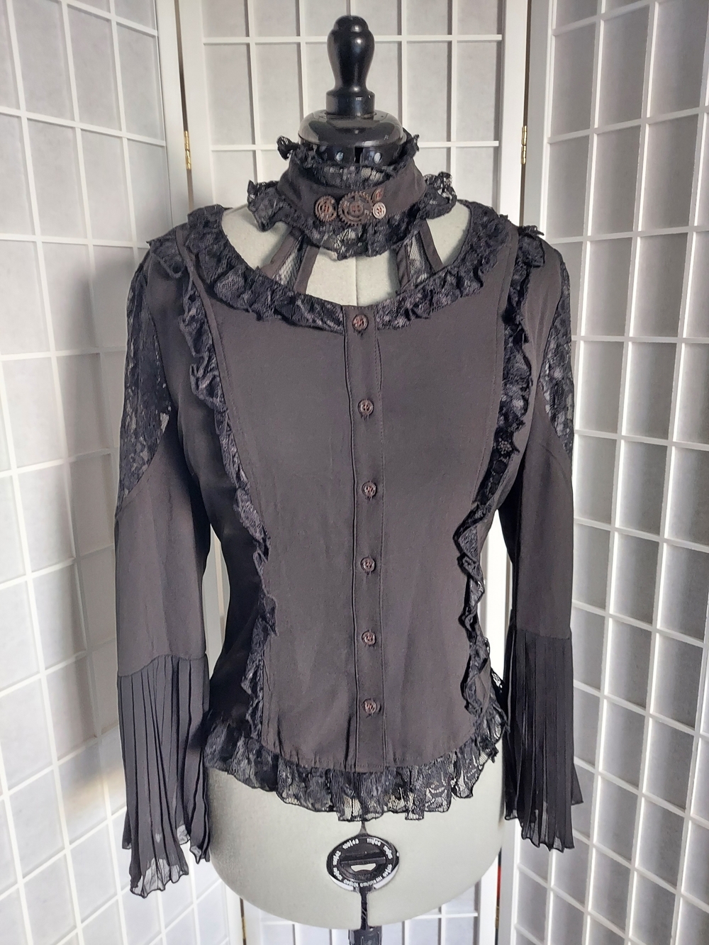 Killstar Black Lace-Trim Button Down Blouse